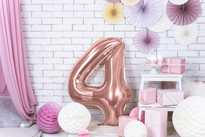 Fóliový balónek 86 cm – Číslo 4 v růžovozlaté (Rosé Gold)