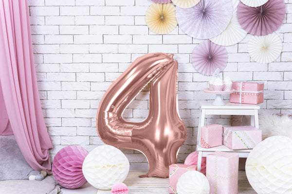 Fóliový balónek 86 cm – Číslo 4 v růžovozlaté (Rosé Gold)