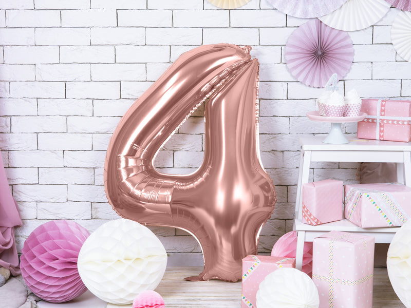 Fóliový balónek 86 cm – Číslo 4 v růžovozlaté (Rosé Gold)