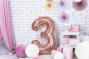 Fóliový balónek 86 cm – Číslo 3 v růžovozlaté (Rosé Gold)