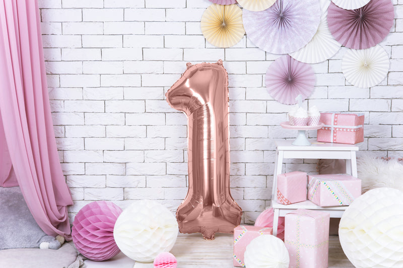 Fóliový balónek 86 cm – Číslo 1 růžovozlatá (Rosé Gold)
