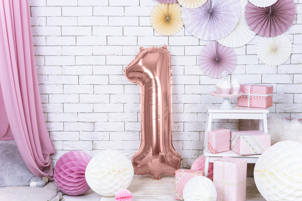 Fóliový balónek 86 cm – Číslo 1 růžovozlatá (Rosé Gold)