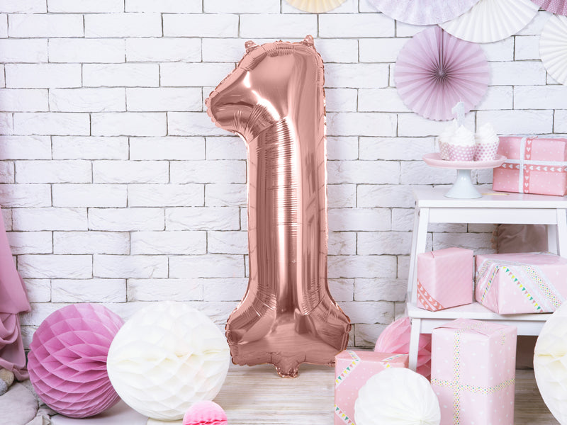 Fóliový balónek 86 cm – Číslo 1 růžovozlatá (Rosé Gold)