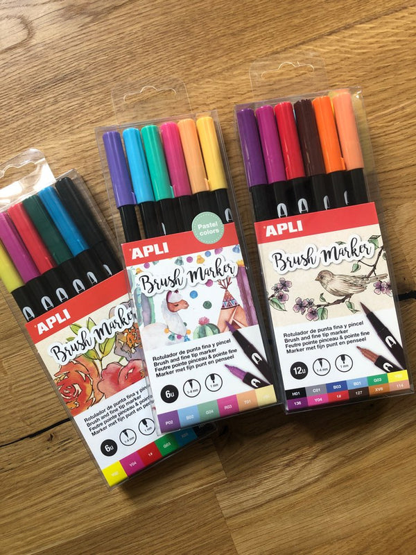 Doppelseitige Brush Marker - 6 Farben - Tublu.de
