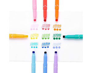 Oboustranné fixy s razítky – Confetti Stamp, sada 9 ks