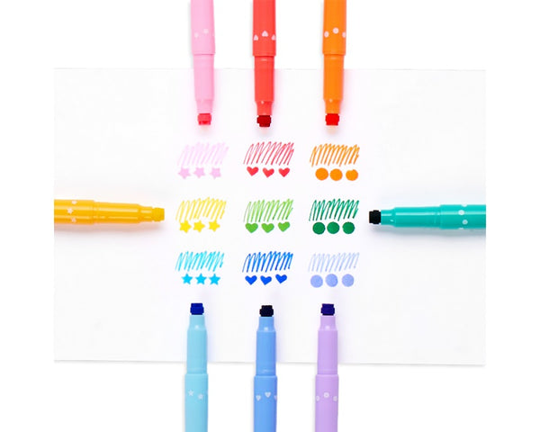 Oboustranné fixy s razítky – Confetti Stamp, sada 9 ks