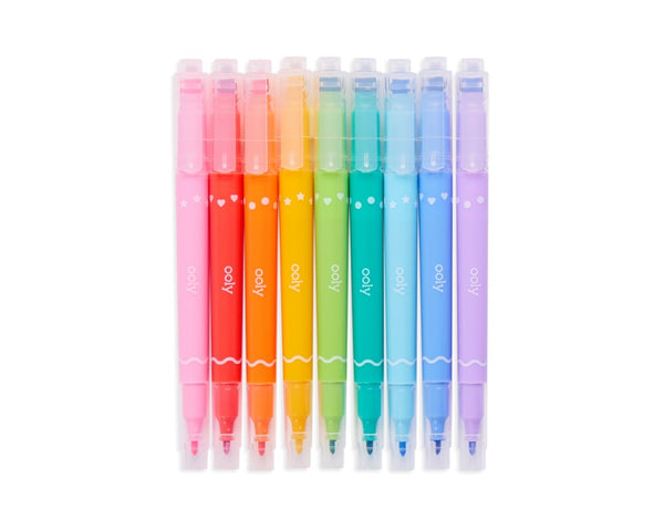 Oboustranné fixy s razítky – Confetti Stamp, sada 9 ks