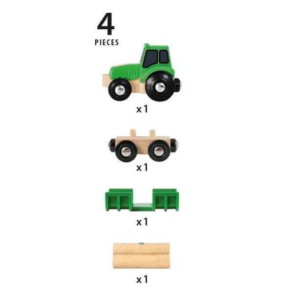 Traktor s přívěsem a dřevěný nakladač