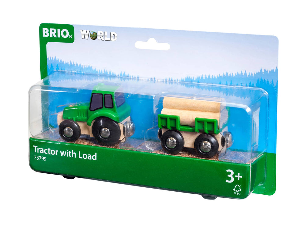 Traktor s přívěsem a dřevěný nakladač