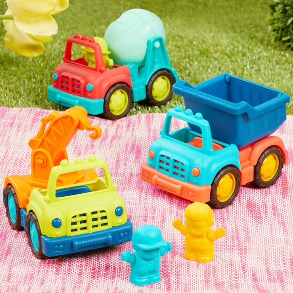 Set mit drei kleinen Baufahrzeugen mit Fahrer – Wonder Wheels - Tublu.de