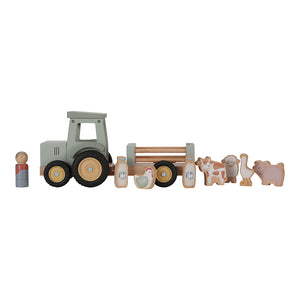 Dřevěný traktor s přívěsem a figurkami – Herní sada Little Farm