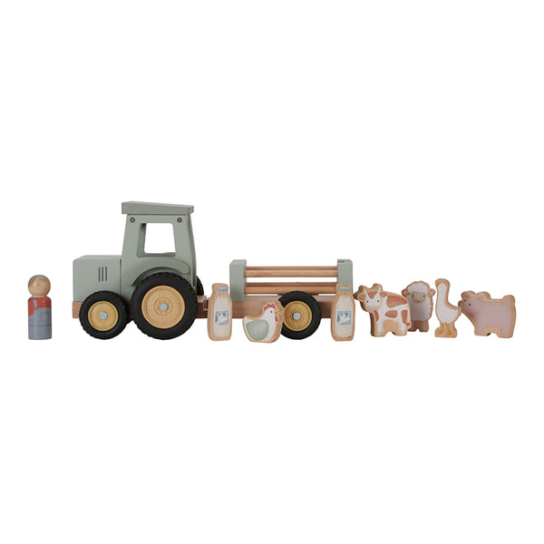 Dřevěný traktor s přívěsem a figurkami – Herní sada Little Farm