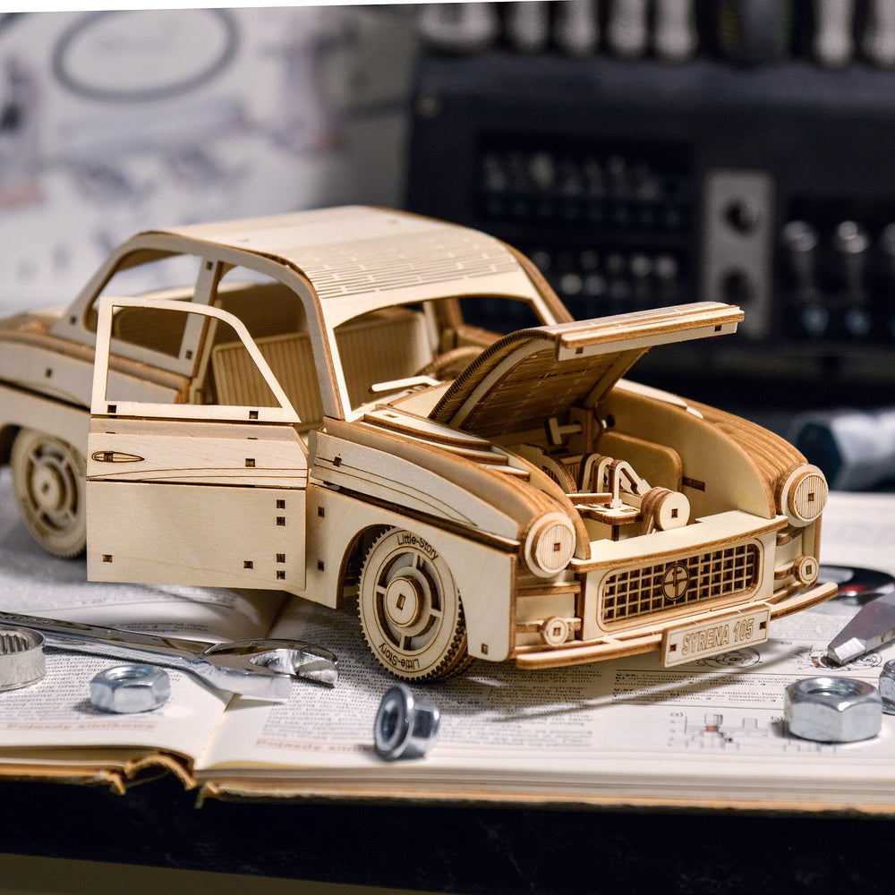 Dřevěné puzzle 3D model – FSO Syrena 105