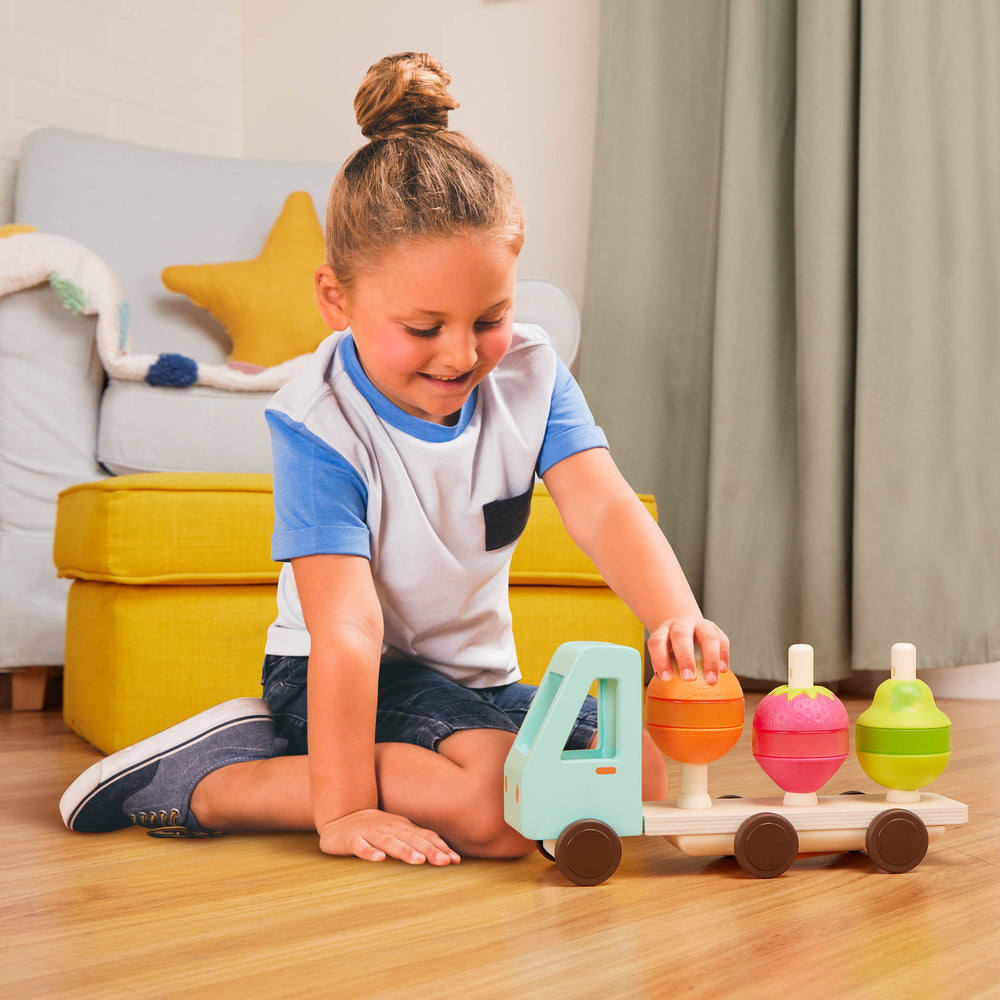 B. toys Holz-Lastwagen mit Obst Stack & Roll Fruit Truck
