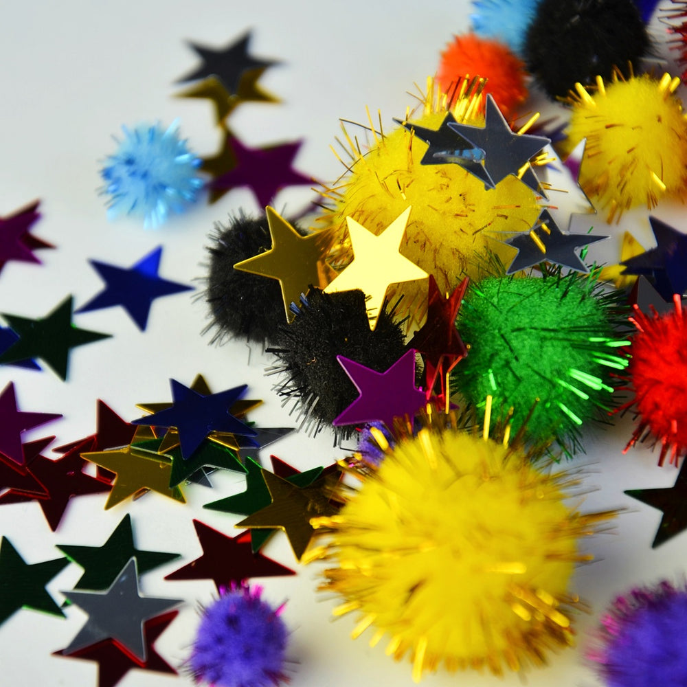 Set mit sensorischen Accessoires – Pompons, Sterne, Glitzer - Tublu.de