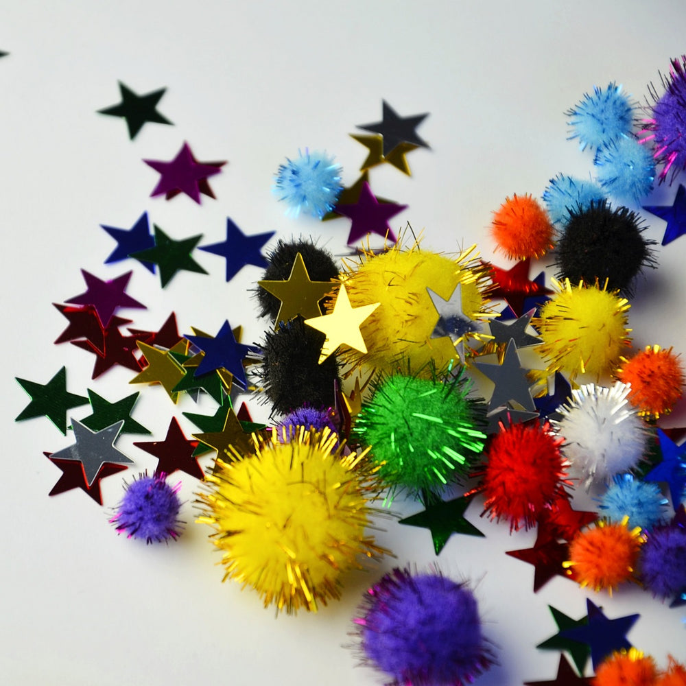 Set mit sensorischen Accessoires – Pompons, Sterne, Glitzer - Tublu.de