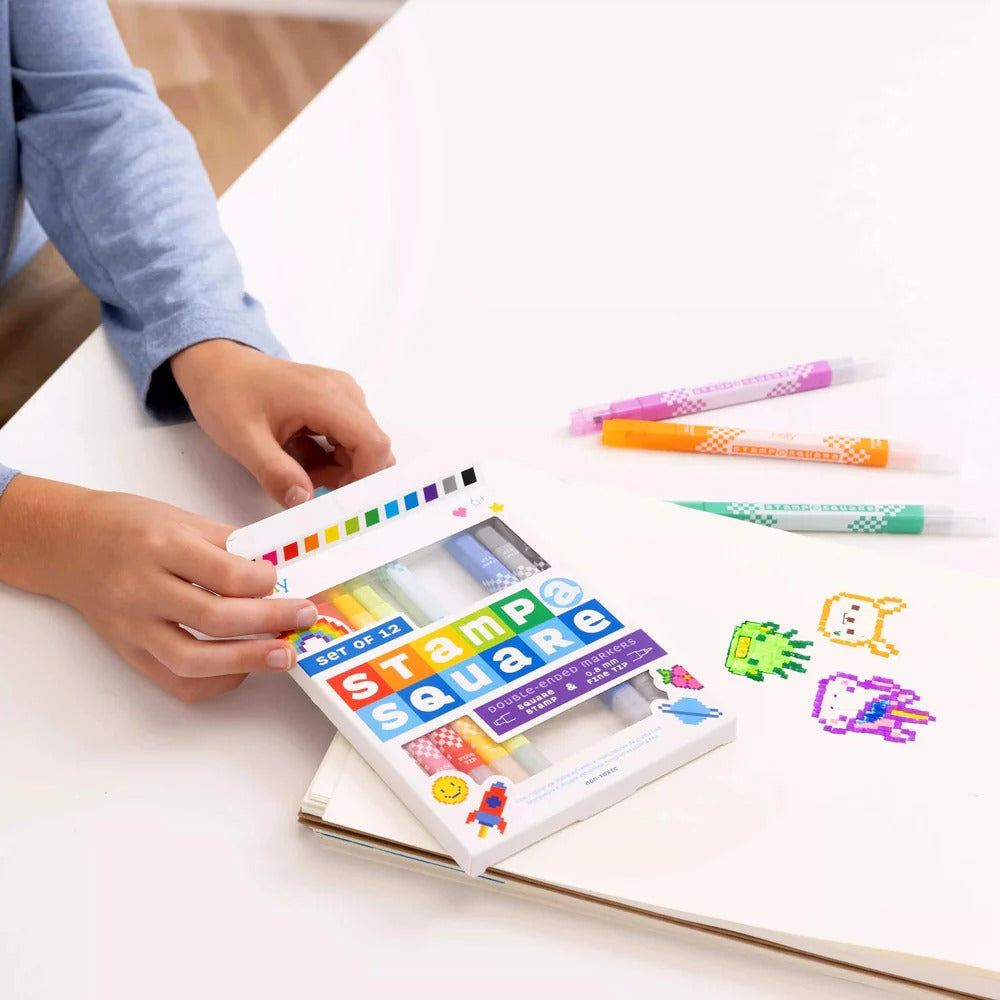 Tenké fixy s razítky Pixel Art – Stamp-A-Square