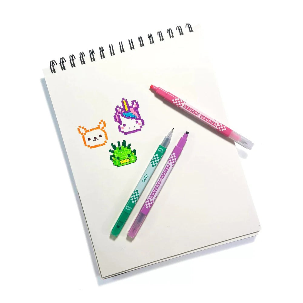 Tenké fixy s razítky Pixel Art – Stamp-A-Square