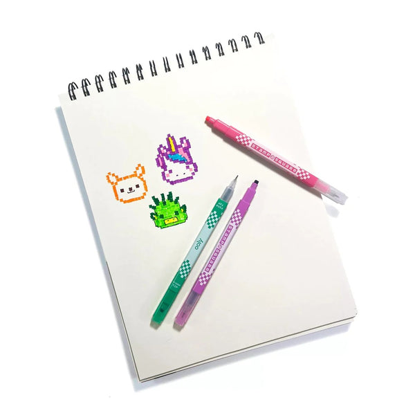 Tenké fixy s razítky Pixel Art – Stamp-A-Square