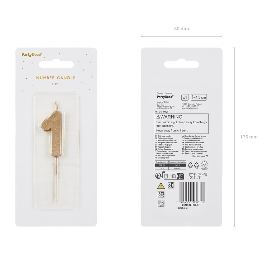 Narozeninová svíčka 4,5 cm – Číslo 1 zlatá