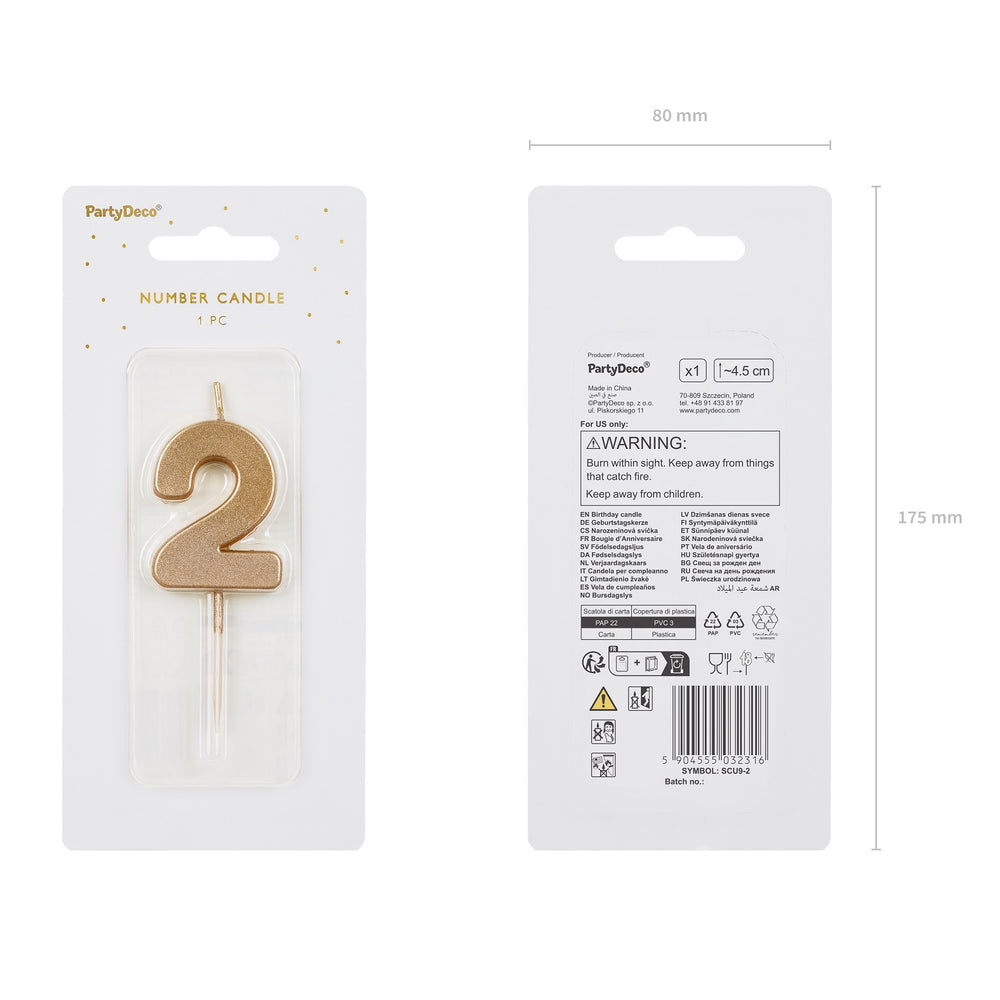 Narozeninová svíčka 4,5 cm – Číslo 2 zlatá