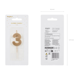 Narozeninová svíčka 4,5 cm – Číslo 3 zlatá