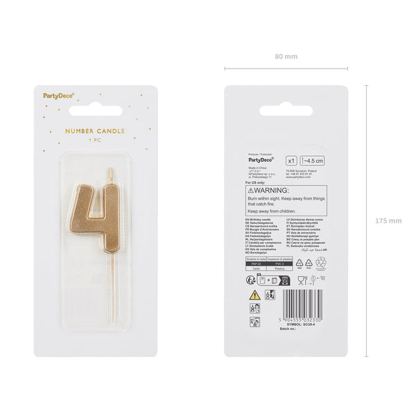 Narozeninová svíčka 4,5 cm – Číslo 4 zlatá