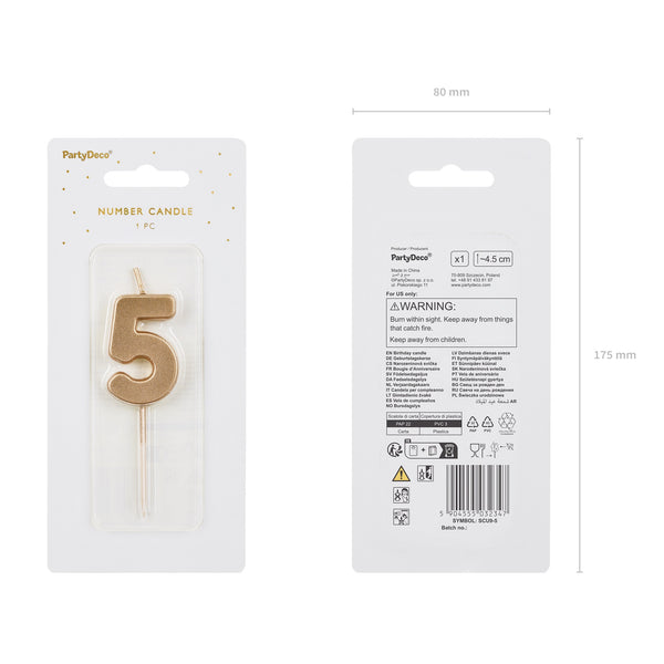 Narozeninová svíčka 4,5 cm – Číslo 5 zlatá