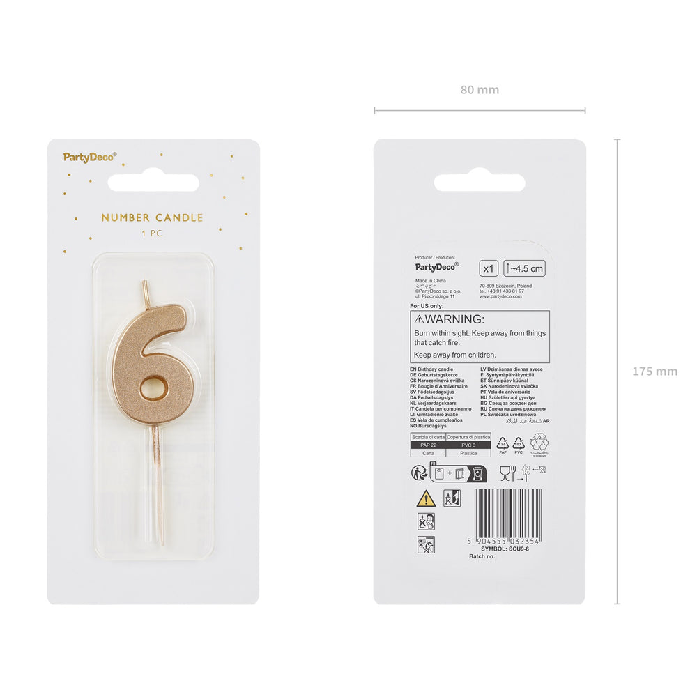 Narozeninová svíčka 4,5 cm – Číslo 6 zlatá