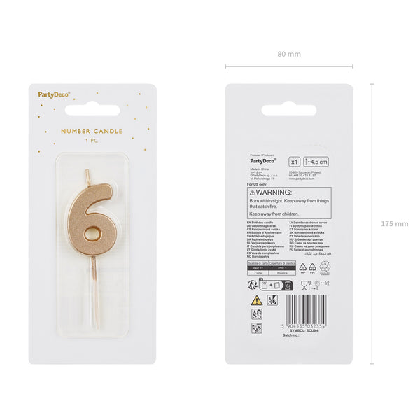 Narozeninová svíčka 4,5 cm – Číslo 6 zlatá