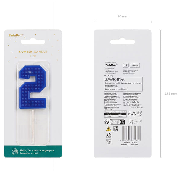 Narozeninová svíčka 6 cm – Číslo 2 modrá