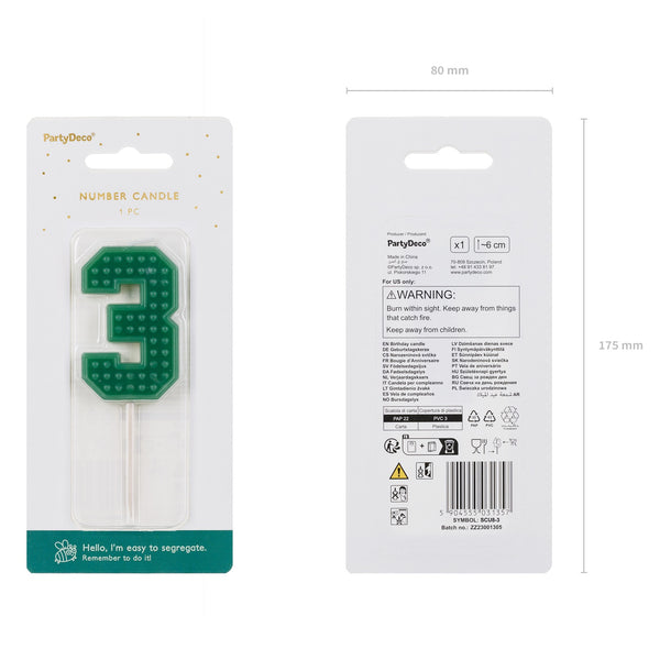 Narozeninová svíčka 6 cm – Číslo 3 zelená