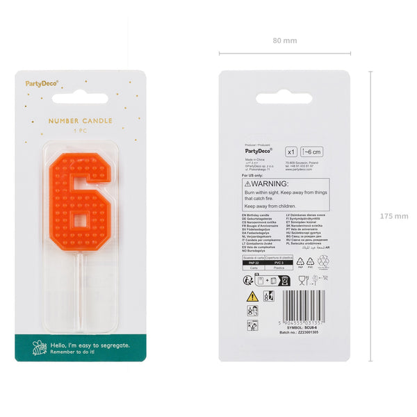 Narozeninová svíčka 6 cm – Číslo 6 červená