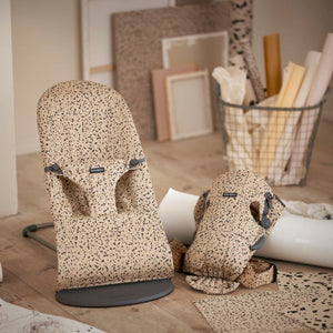 Dětské lehátko BLISS WOVEN – Béžové/Tmavě šedé s potiskem