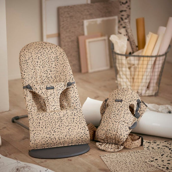 Dětské lehátko BLISS WOVEN – Béžové/Tmavě šedé s potiskem
