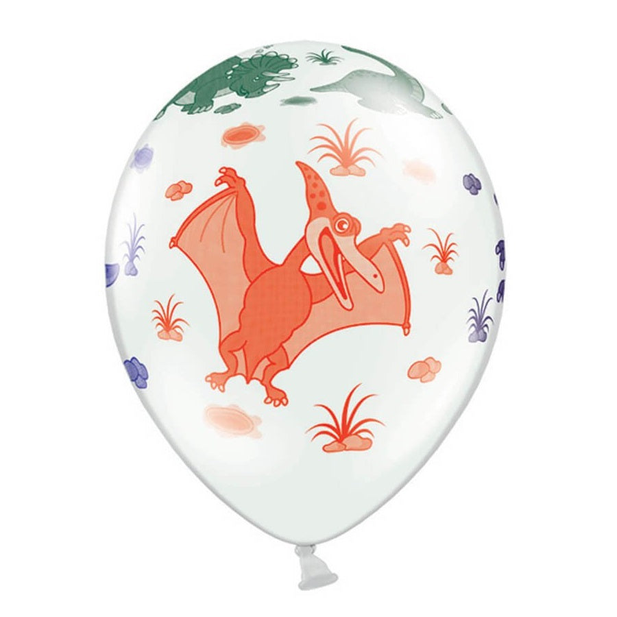 Balónky Strong 6 kusů – Dinosauři Pastel Pure White 30 cm