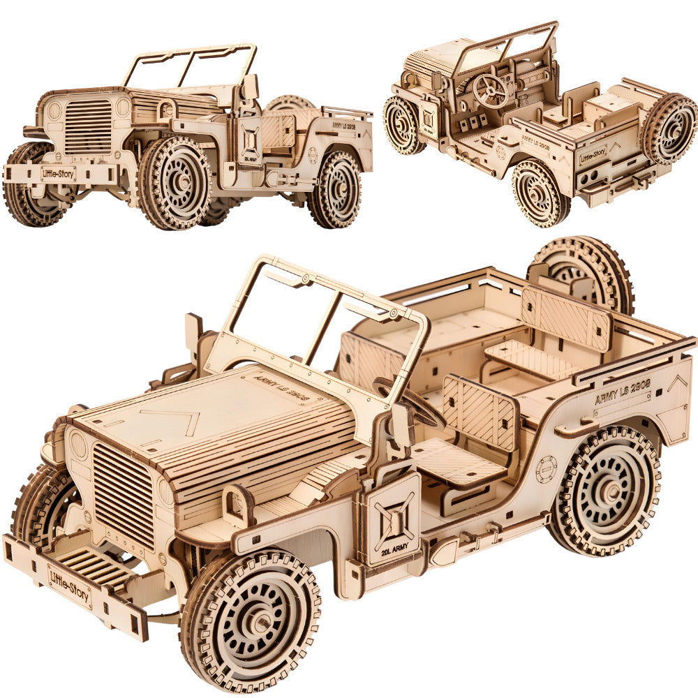 Dřevěné puzzle 3D model – Vojenské vozidlo Jeep