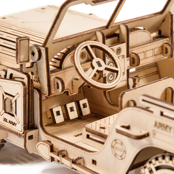 Dřevěné puzzle 3D model – Vojenské vozidlo Jeep