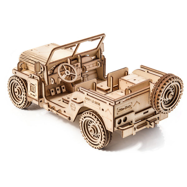 Dřevěné puzzle 3D model – Vojenské vozidlo Jeep