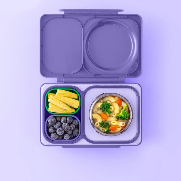 Dvě vzduchotěsné nádoby pro lunchbox OmieBox UP Dip – Purple Green