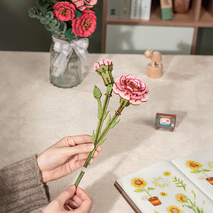 Dřevěné 3D puzzle DIY Růžový karafiát