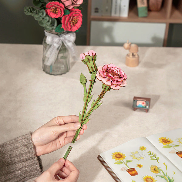 Dřevěné 3D puzzle DIY Růžový karafiát