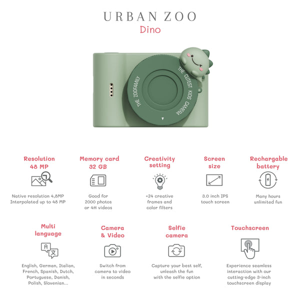 Digitalkamera für Kinder Full HD Urban Zoo – Grüner Dinosaurier - Tublu.de
