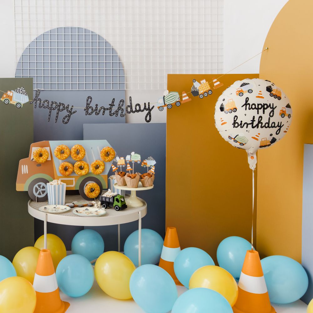Fóliový balónek – Stavební stroje Happy Birthday 45 cm