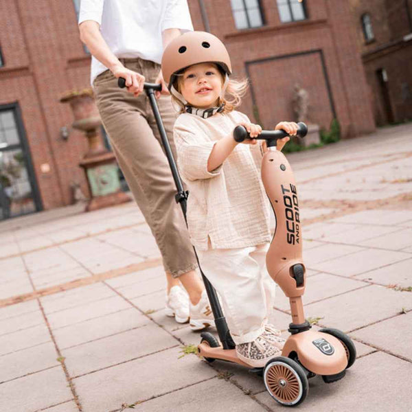 Jeździk i hulajnoga z rączką do prowadzenia Highwaykick 1 Push and Go 2w1 SCOOTANDRIDE 1-5 lat - Mocha