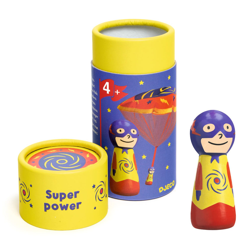 Dřevěná figurka s padákem – Super Power