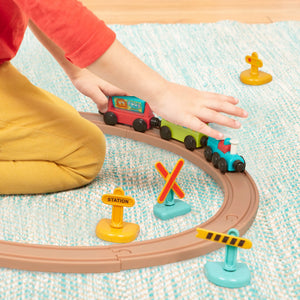Vláčkodráha s kolejemi a značkami – magnetické vagóny – All Aboard 29 dílků
