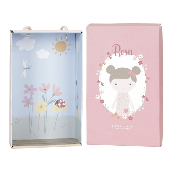 Hadrová panenka Rosa 35 cm – mazlicí panenka z kolekce Little Pink Flowers