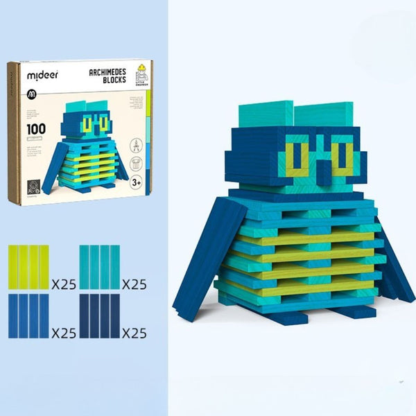 Dřevěné kostky Archimedes – Studené barvy, 100 dílků