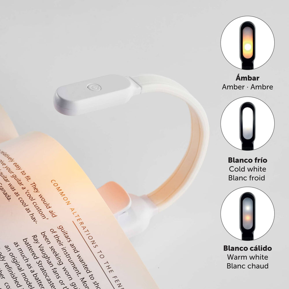 LED lampička na čtení knih s USB připojením – bílá